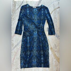 Calvin Klein Blue Snake-Print Three Quarter Sleeve Dress